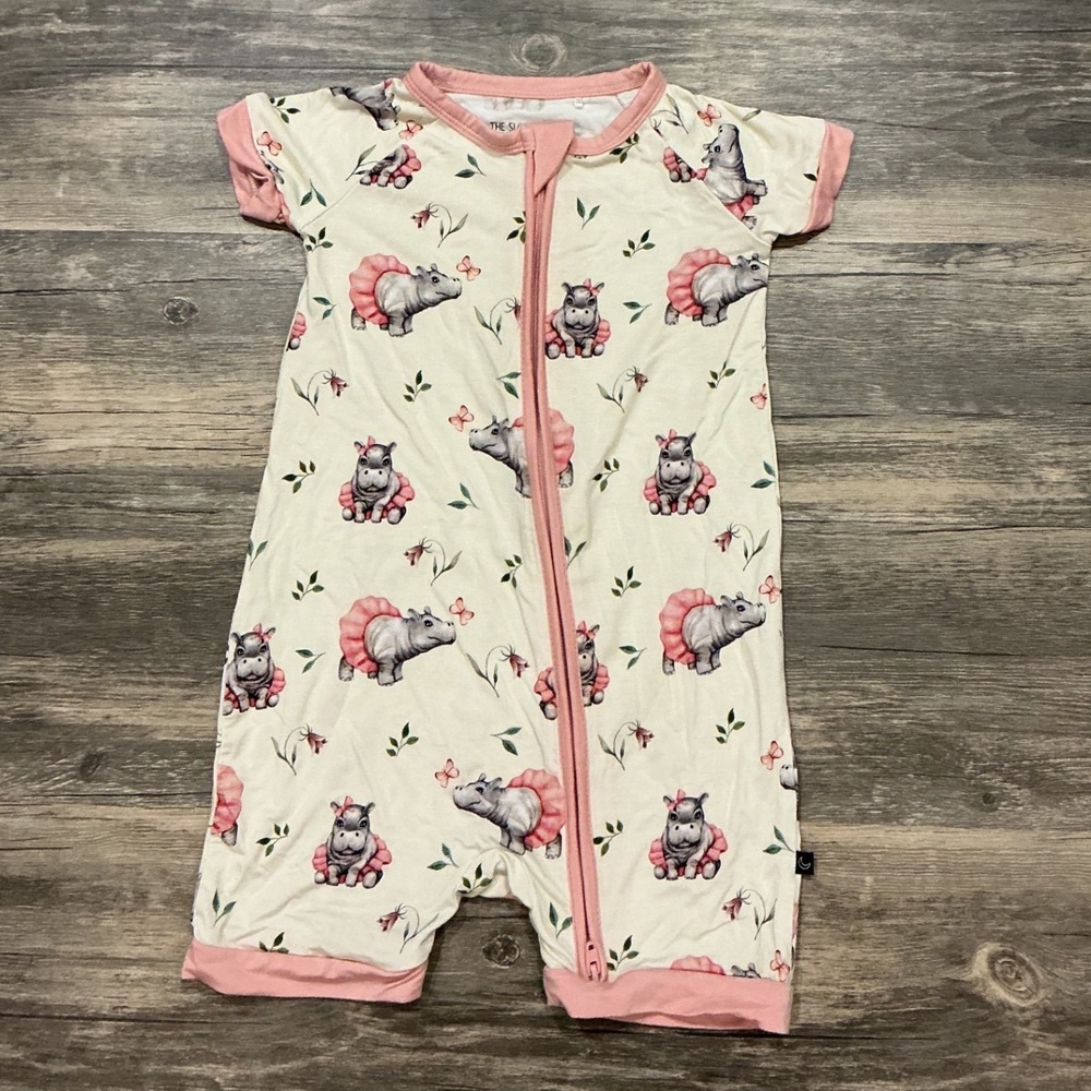 The Sleepy Sloth Tutu Cute Shorty Romper 18-24M Hippo Bamboo Pajamas Pink